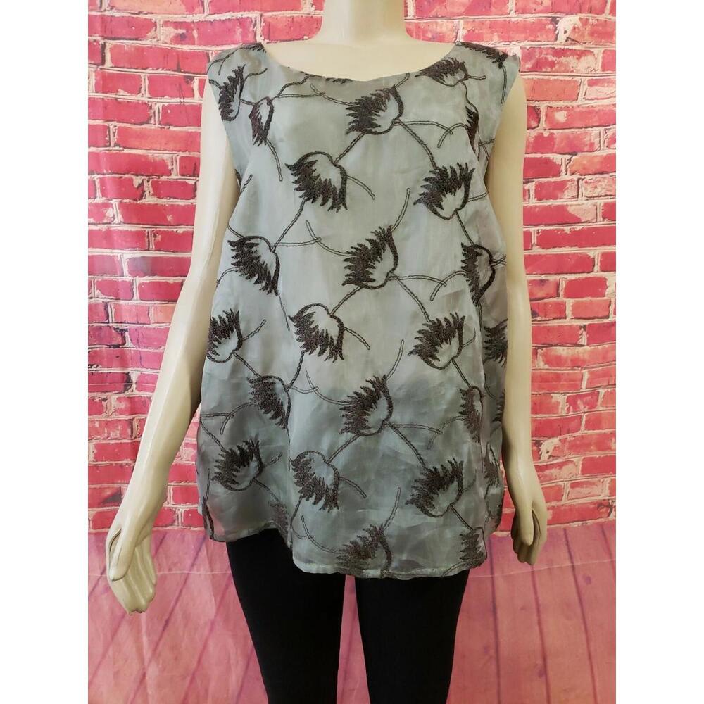 TAMOTSU New York Silk Sleeveless Green Embroidered Women's Top Blouse Sz XL? #1